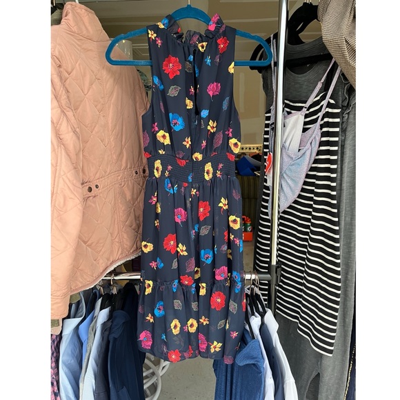 1901 Navy Floral Chiffon Dress Size 4P - Picture 2 of 4